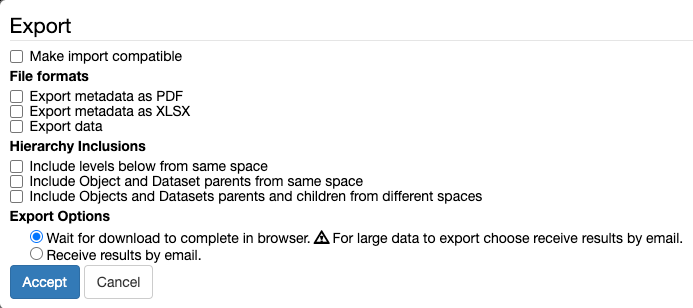 openbis export selection